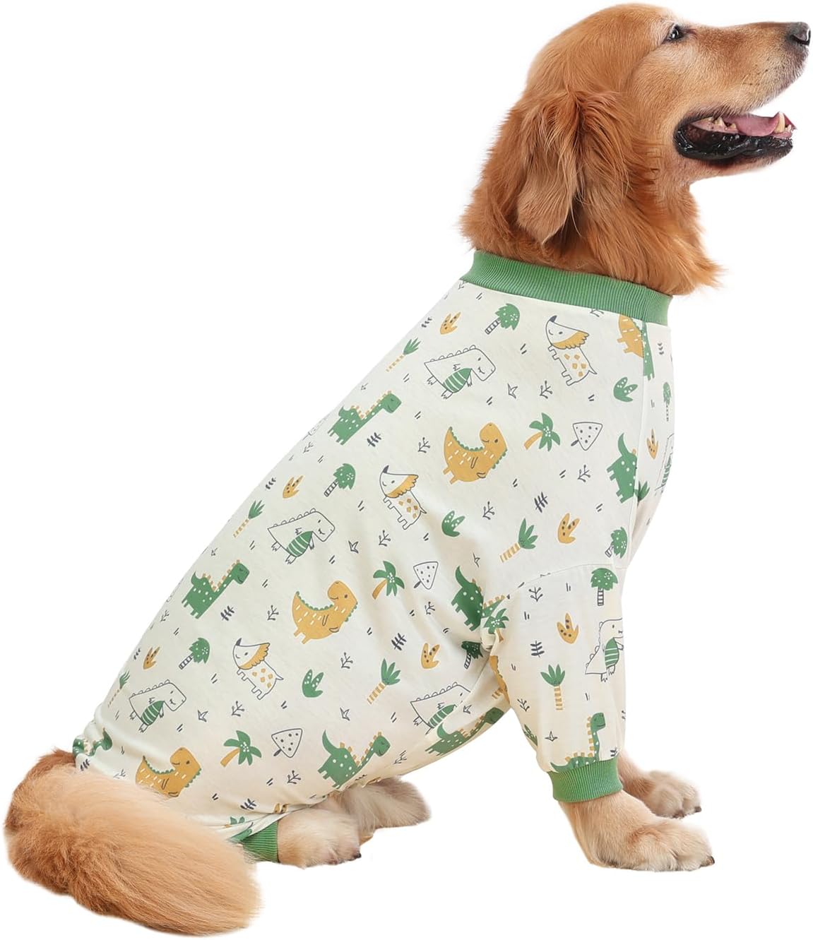 HDE Dog Pajamas One Piece Jammies Jumpsuit Pet Clothes Outfit Stretchy Lightweight Comfy Shirt Pjs for M-3XL Dogs Forest Dinos - XL