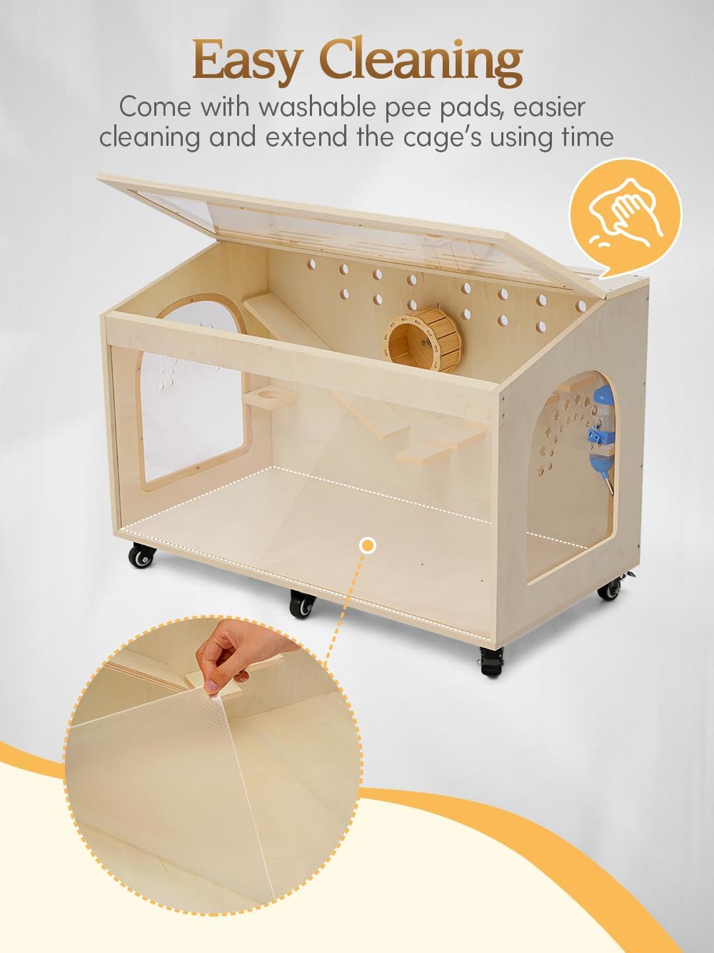 Hamster Cage Large 32 inch Guinea Pig Cages Hamster Cages Enclosure and Habitats Mice Rat Cage with Platform Openable Top Acrylic Sheets Wooden Chewproof Small Animal Cage for Hedgehog Mouse Gerbil