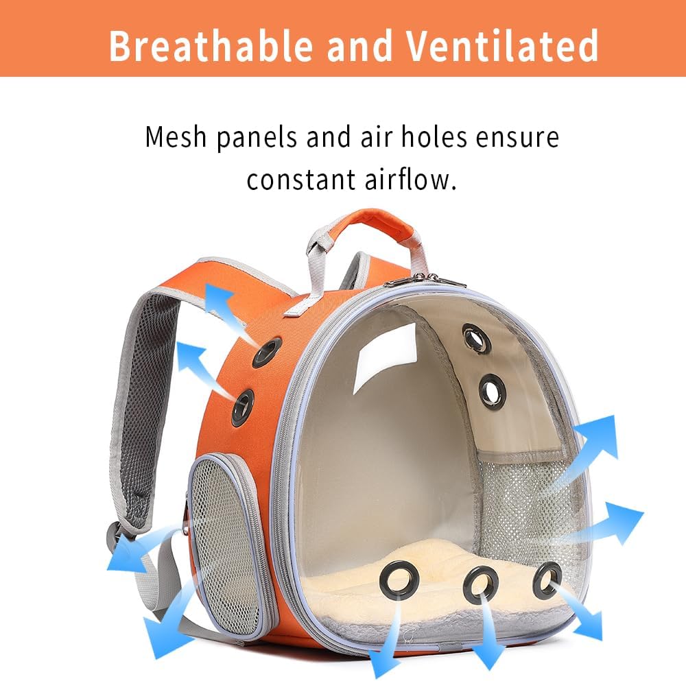 Bunny Carrier, Guinea Pig Carrier,Small Animal Carrier Backpack for Rabbit,Bearded Dragon, Lizard,Hamster,Kitten. Breathable Pet Travel Cage Bag (Orange)