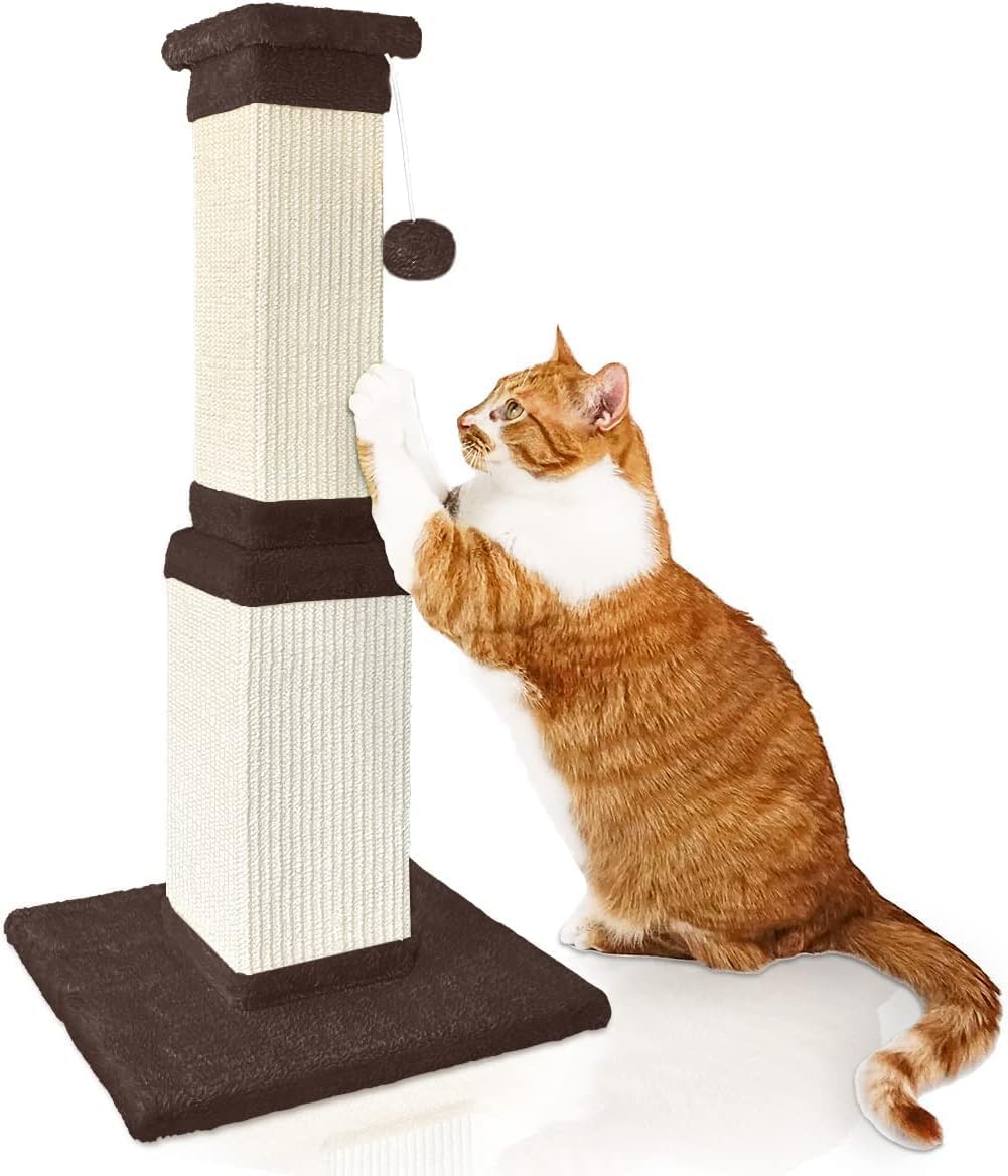 AGYM Cat Scratching Post, 32 Inch Cat Scratch Post for Cats and Kittens, Protect Your Furniture and Exercise Cats, Nature Sisal Modern Cat Scratcher for Indoor Cats, Brown
