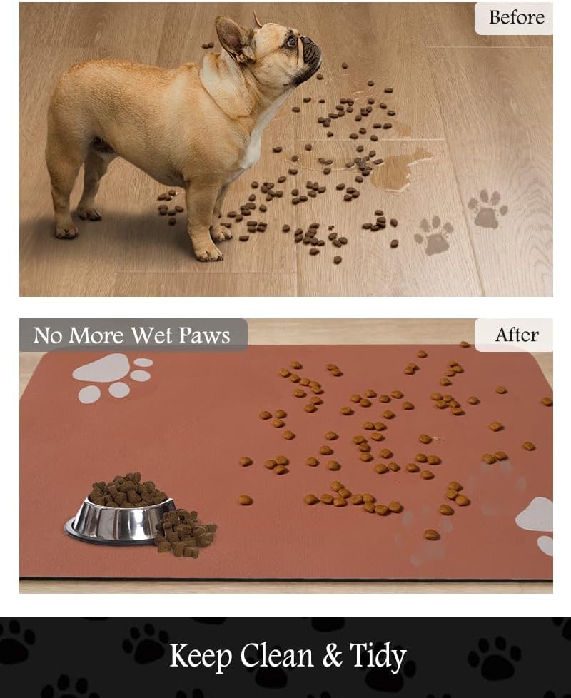 Pet Feeding Mat-Absorbent Dog Mat for Food and Water Bowl-No Stains Quick Dry Dog Water Dispenser Mat（Orange,12"x19"