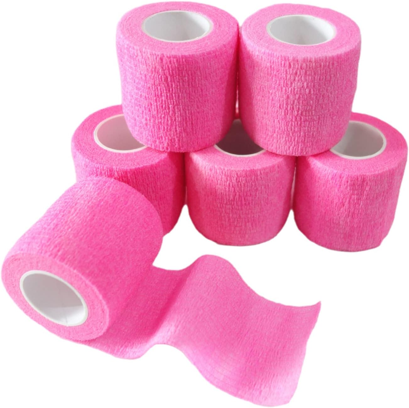 6 Pack 2" x 5 Yards Self Adhesive Bandage Wrap Breathable Cohesive Vet Wrap for Pets, Elastic Self-Adherent Tape for Sports, Wrist, Ankle (Pink)