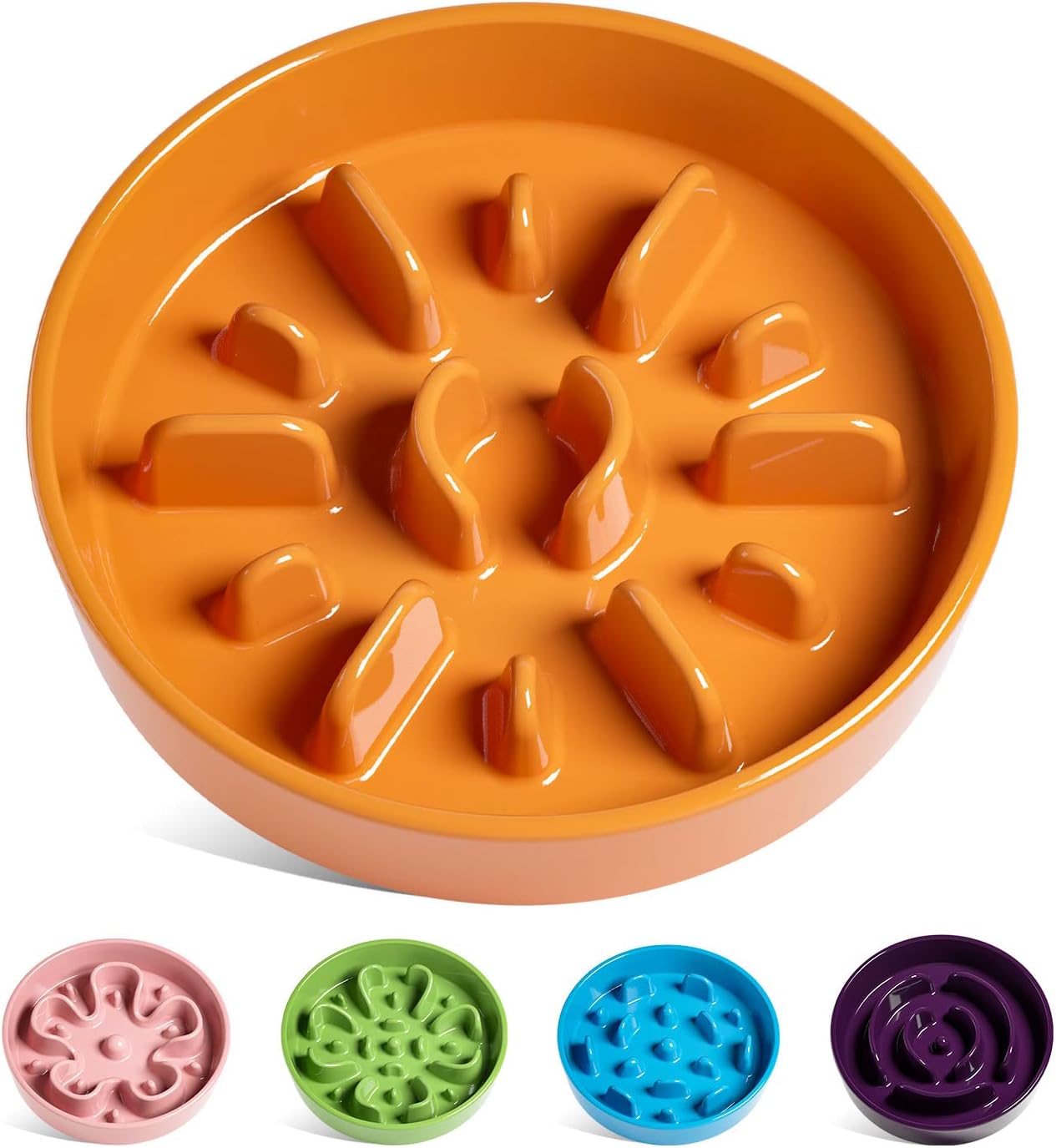 LE TAUCI Dog Bowls Slow Feeder Ceramic, 1.5 Cups Slow Feeding Dog Bowl Small Medium Breed, Puppy Bowl for Fast Eaters, Sun Orange