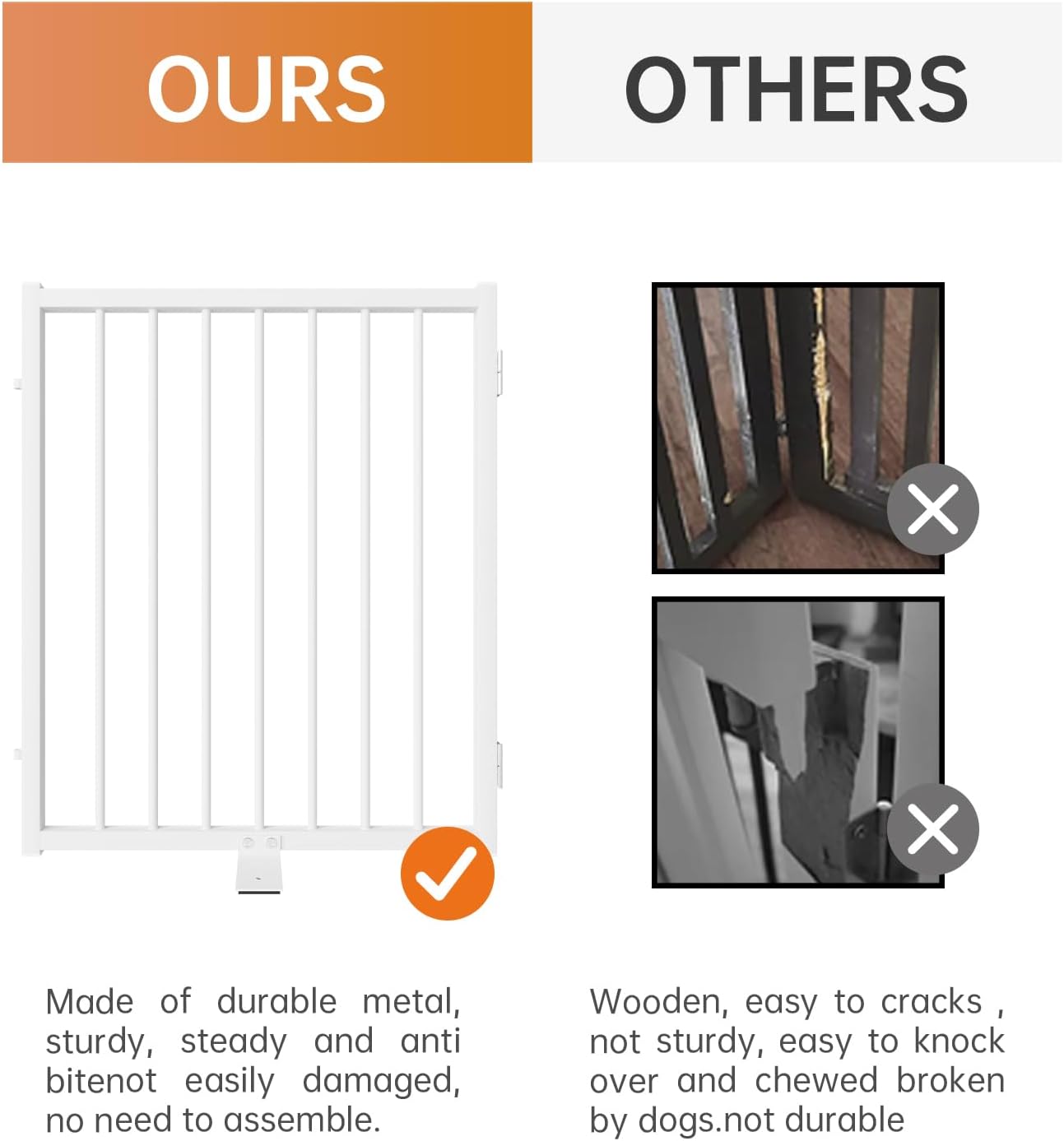 Full Metal Freestanding Dog Gate with Door, 24'' Height Foldable Pet Dog Fence for Indoor & Outdoor, 6 Panels Extra Wide Free Standing SmallDog Gates for Doorways,House,Stairs,Porch,Deck,Yard