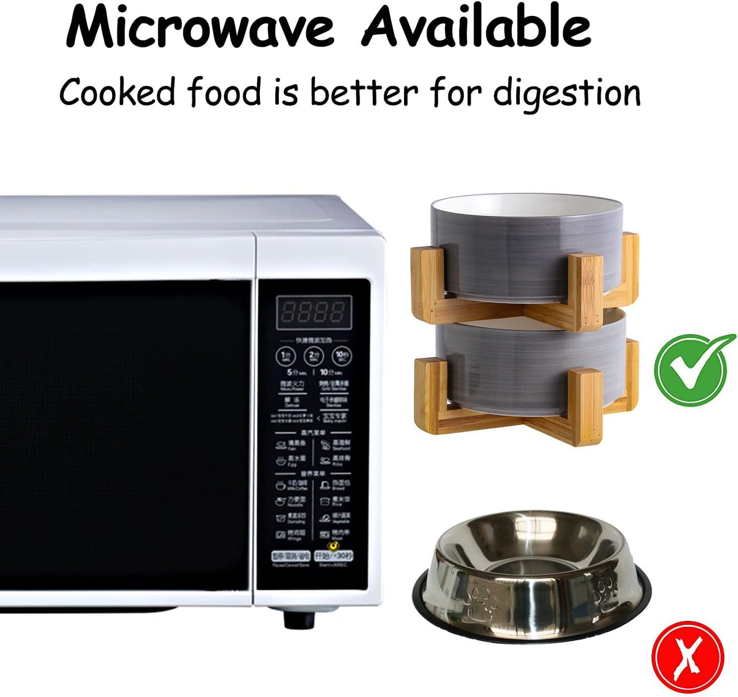 Petygooing Ceramic Cat Dog Bowl Set with Stand,Small Dog Bowls,Pet Food and Water Dish, Anti Slip Set of 2 Cat Bowls-Cute Modern Pet Food Dish Small Size (13.5OZ/5.1 in) Grey White