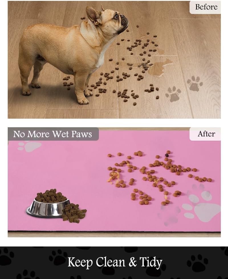 Pet Feeding Mat-Absorbent Dog Mat for Food and Water Bowl-No Stains Quick Dry Water Dispenser Mat-Dog Accessories Pet Supplies-Bowl for Messy Drinkers（BRIGHTPINK,12"x19"