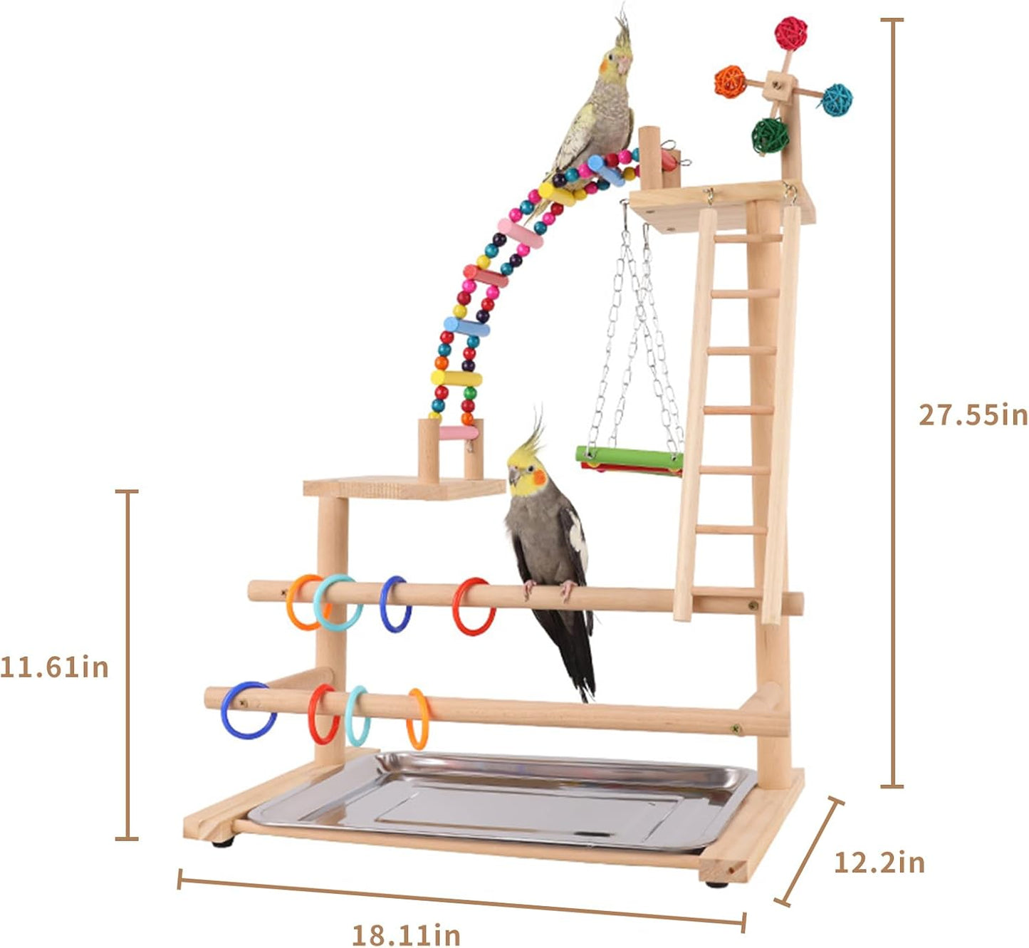 Bird Playground, Perch Stand Parrot Playstand Play Gym with 2 Perches Stand Windmill Toys, Playpen for Parakeet Conure Cockatiel Lovebird Budgie Caique, Exercise Playgym with feeding Cups