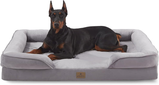 Bedfolks Orthopedic Dog Bed, Waterproof Dog Sofa Bed for Extra Large Dogs, Egg Foam Pet Couch Bed with Removable Washable Cover and Nonslip Bottom, Light Grey