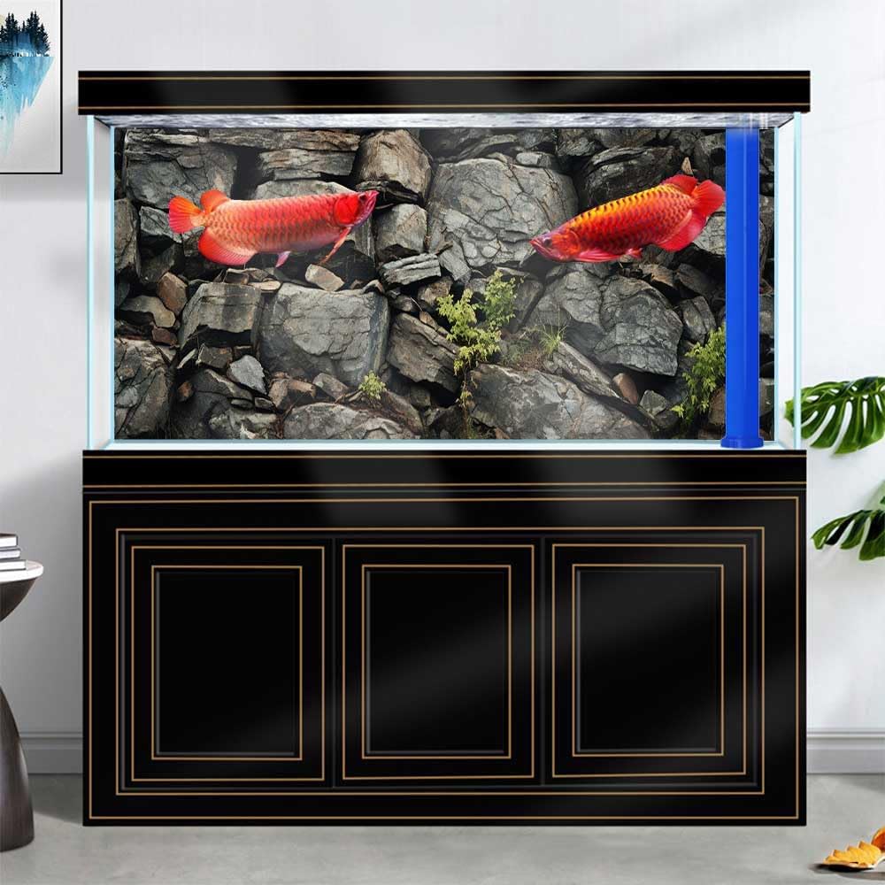 72X16IN Stone Aquarium Background, Rock Fish Tank Background, Natural Rocky Glass Terrarium Background with 8 EVA Double-Sided Tape