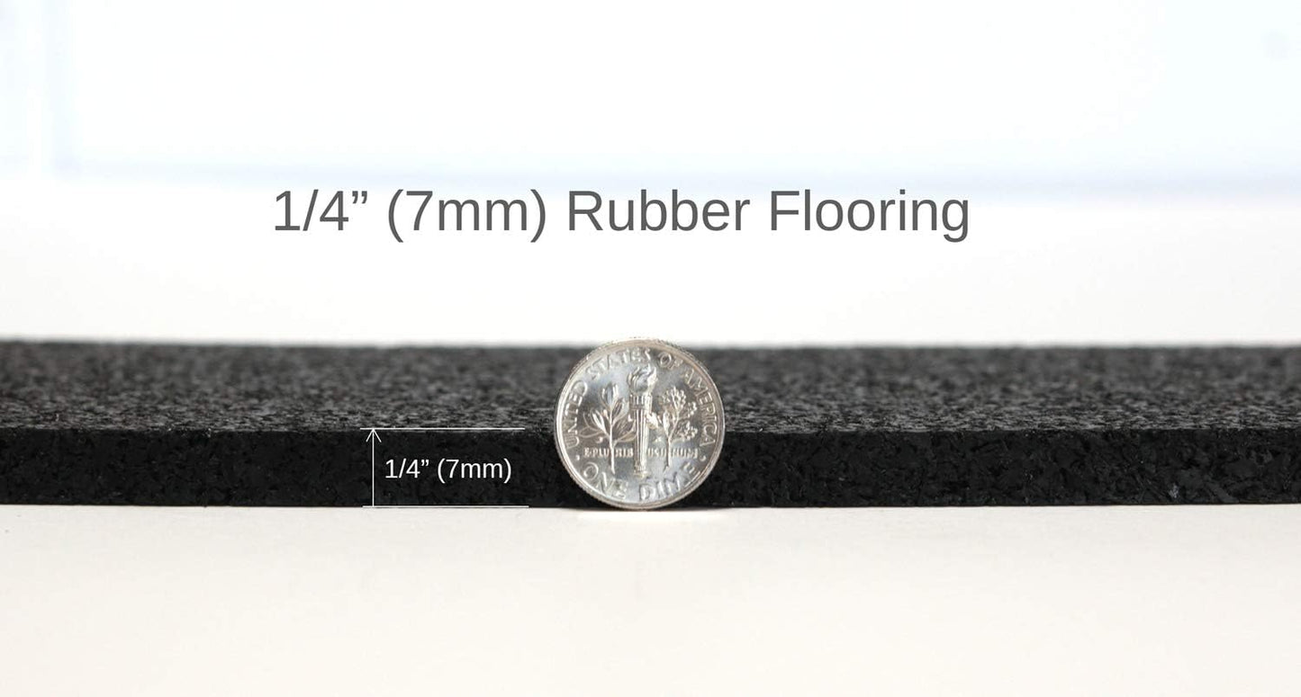 American Floor Mats 1/4in (7mm) Thick Solid Black 4' x 10' Heavy Duty Rubber Rolls, Protective Exercise Mats, Home Gym Rubber Flooring