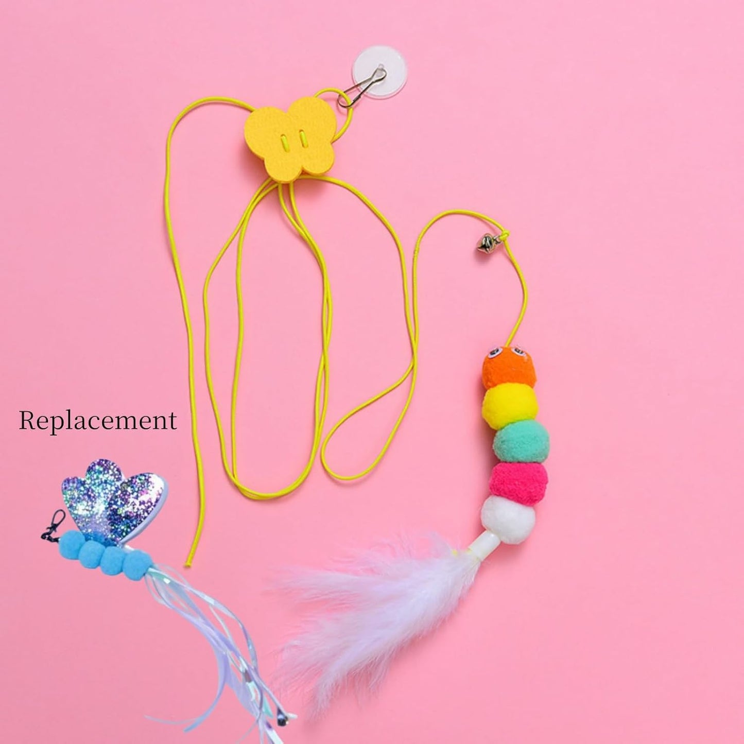 GUCHO Cat Toys for Indoor Toys,Rainbow Cat Wand Toys,Feather Flips Plush Ball Cat Toys,Interactive Real Feather Cat Toy for Teaser Play and Chase Exercise with Kitten 4 Pack