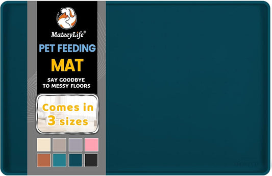 MateeyLife Silicone Cat & Dog Food Mat for Floors Waterproof, Anti-Slip Dog Bowl Mats for Food and Water, Pet Feeding Mats with Lip to Prevent Spills, Pet Placemat for Messy Drinkers to Protect Floors