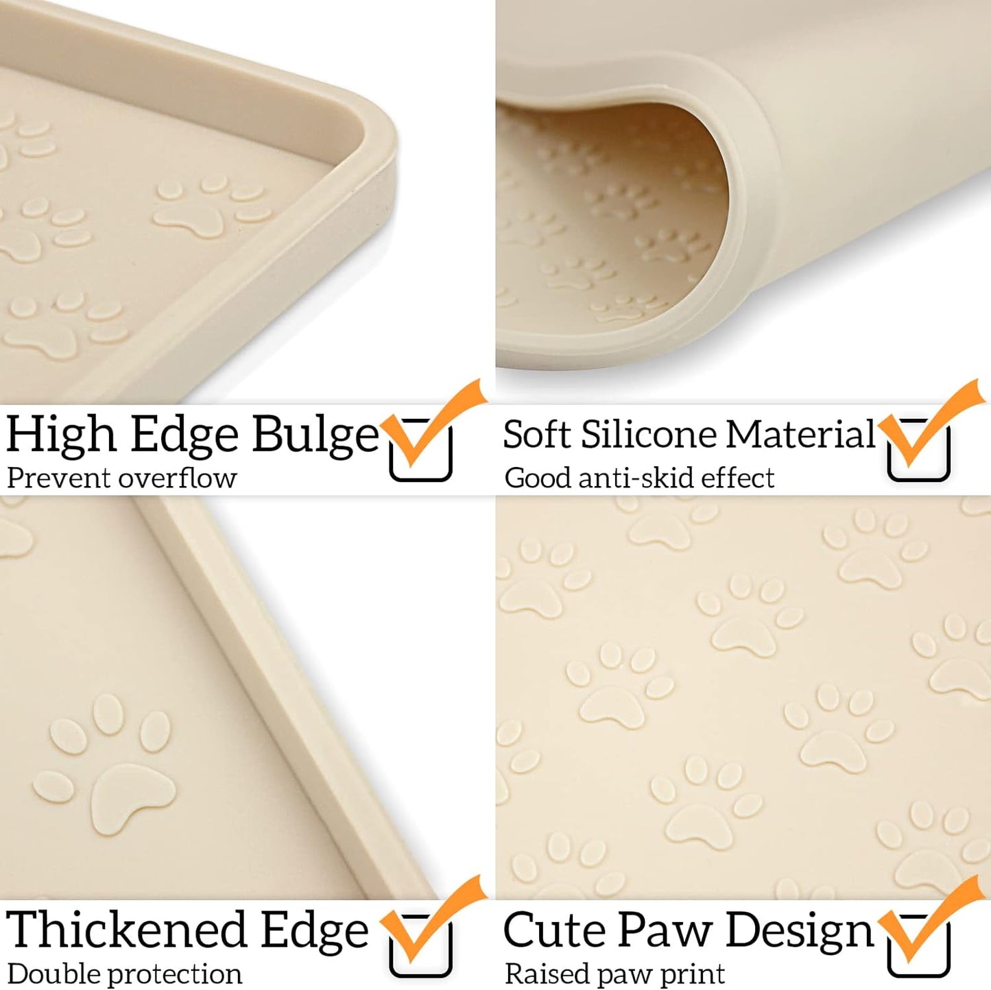Ptlom Pet Placemat for Dog and Cat, Waterproof Non-Slip Silicone Feeding Bowl Mat Prevent Food and Water Overflow, Puppy Dish Feeder Fountain Trays Suitable for Medium and Small Pets, Beige