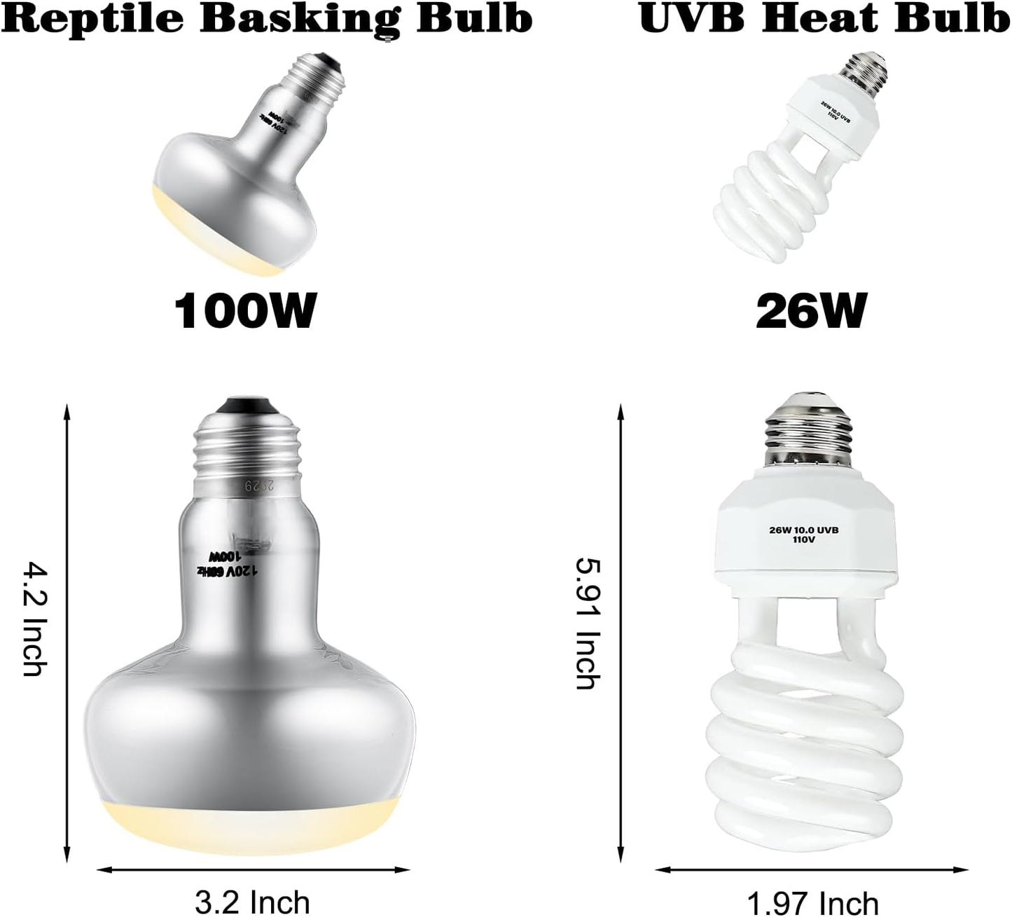15inch Dual Reptile Light Fixture, Max 150W Dual Reptile Heat Lamp Fixture with 100W Basking Spot Lamp Bulb and 26W UVB Heat Bulb for Bearded Dragon Terrarium and Tortoise Habitat