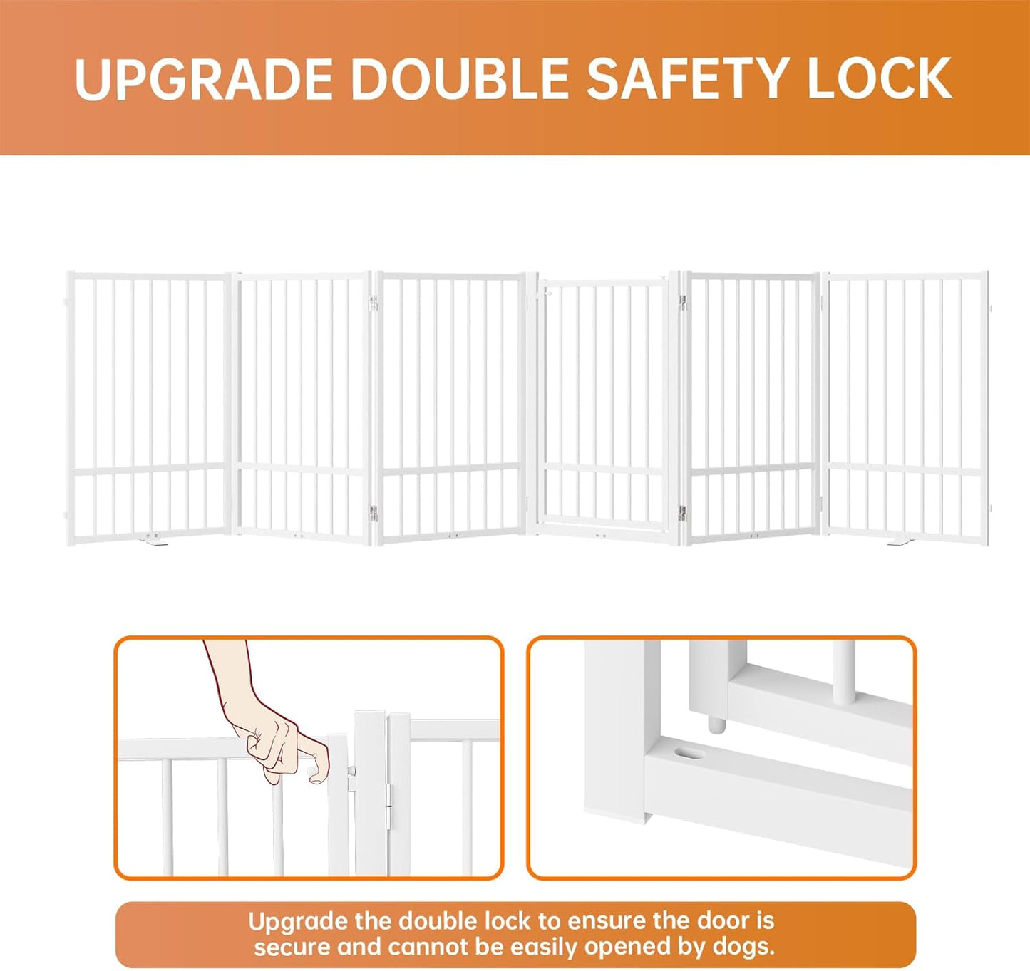 Full Metal Freestanding Dog Gate with Door, 32''Height Foldable Pet Dog Fence for Indoor & Outdoor, 6 Panels Extra Wide Free Standing TallDog Gates for Doorways,House,Stairs,Porch,Deck,Yard