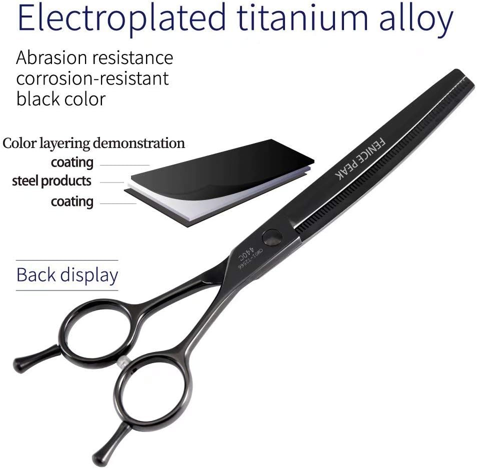 Fenice Peak Professional Dog Grooming Scissors Pet Curved Thinning Shears 7.0'' Extremely Sharp Blades 440C Steel Thinning Scissors Durable Smooth Motion & Fine Cut for Dogs and Cats(Black)