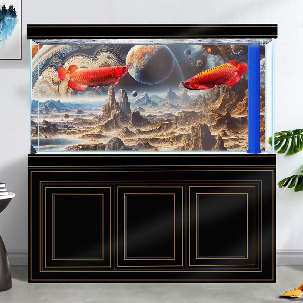 36X20IN Cosmic Spaceterrarium Background, Cool Parallel Space Themed Aquarium Reptile Habitat Background, Aquarium Background with 10EVA Double-Sided Tape
