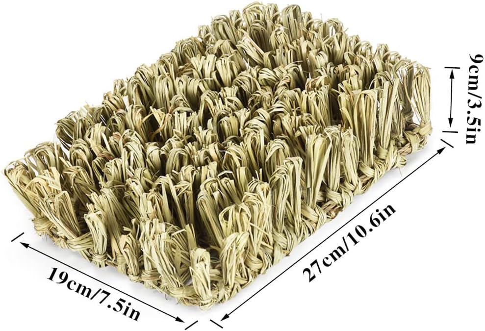 Hamiledyi Rabbit Grass Bed Bunny Natural Straw Woven Mat Guinea Pig Hay Mat Chew Mat for Rabbit Guinea Pig Chinchilla Squirrel Hedgehog(10.6x7.5x3.5inches)