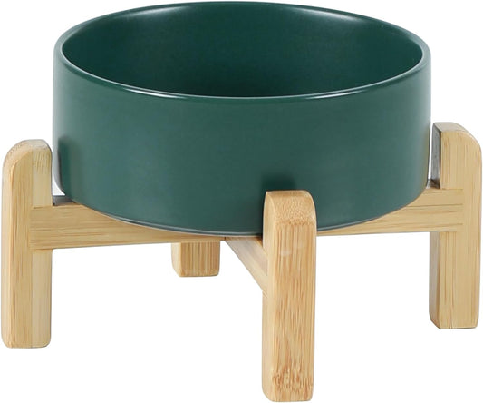 Ceramic Raised Dog and Cat Bowl Set, 2 Heights Elevated Stand, Food and Water Bowl for Small Breed Dogs, Cats, Kitty, Weighted Dog Dishes, Pet Bowls(5.1'',13.5oz, Green)