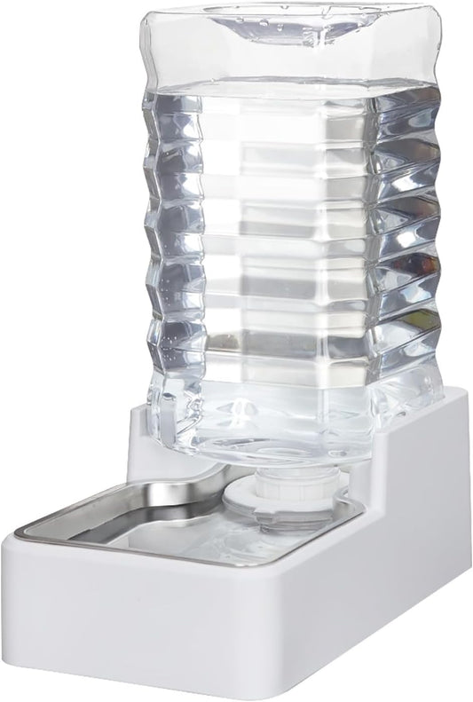 Automatic Dog Water Dispenser: White 9L Stainless Steel Gravity Feeder - BPA-Free Large Capacity for Pets