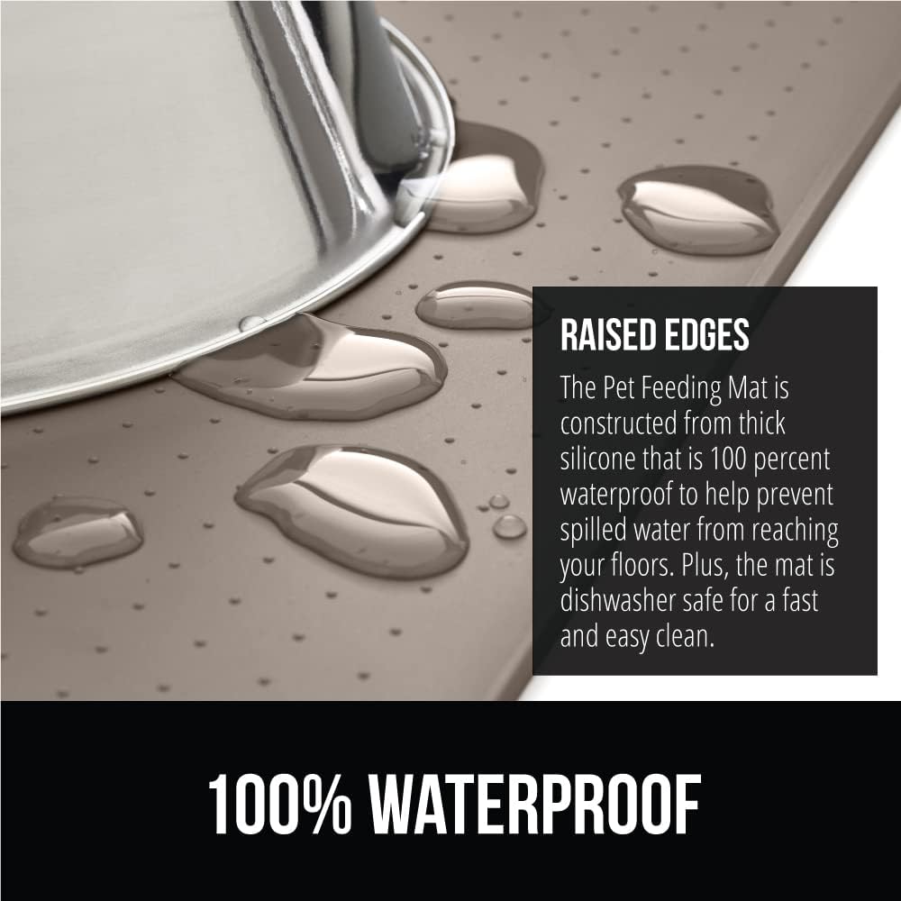 GORILLA GRIP 100% Waterproof Raised Edge BPA Free Silicone Pet Feeding Mat, Dog Cat Food Mats Contain Spills Protects Floors, Placemats for Cats and Dogs Water Bowl, Pets Accessories 18.5x11.5 Beige