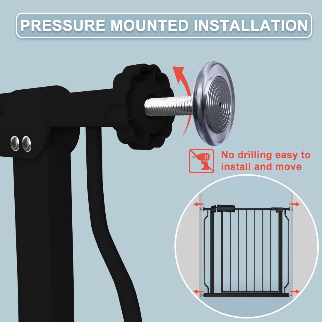 Extra Wide Black Baby Gate 38.5-43.5 Inch Walk Through Pressure Mounted Safety Gate No Drill Tension Metal Gate for Dog Cat and Infant Toddler