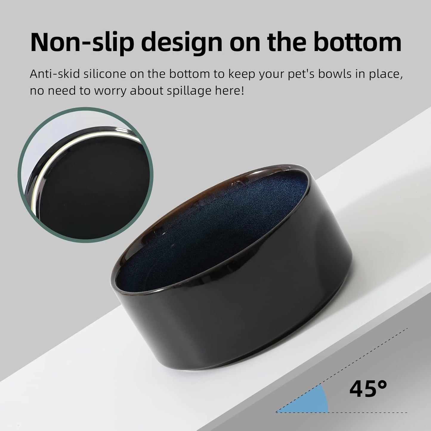 Ceramic 7.3inch Raised Double Bowls Set with Wooden Stand, Food & Water Bowls for Medium Breed Dogs, Weighted Dog Dishes, Pet Feeder(Starry Sky)