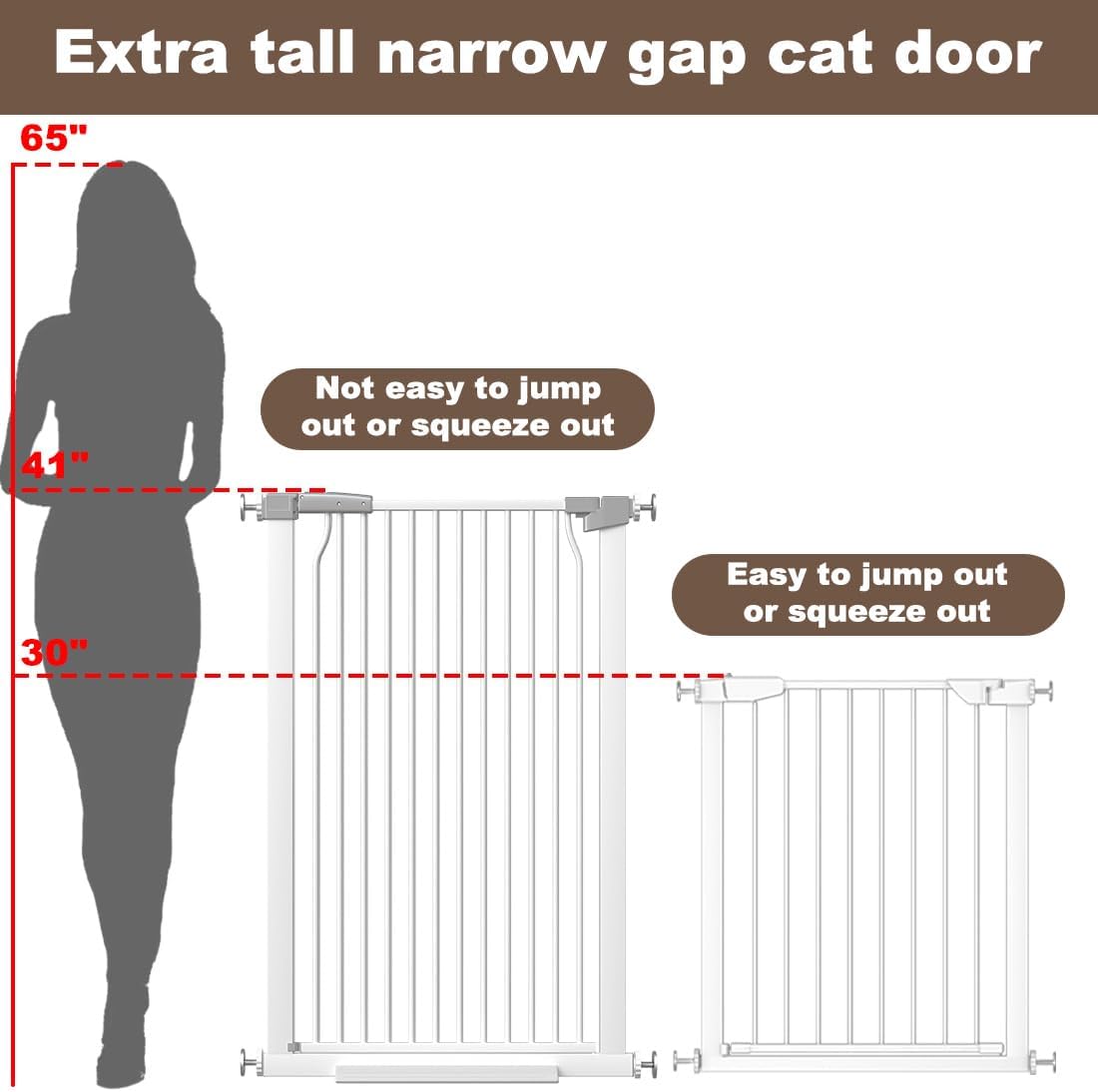41" Extra Tall Cat Gate for Doorway, 54.8-57.4'' Metal Pet Baby Safe Gate, Extra Wide Pressure Mounted Child Door with Expansion Kit, No Drilling Cat Fence Indoor, No Climb Baby Proof Gate, White