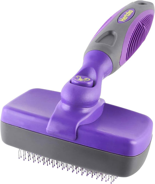 Hertzko Self-Cleaning Slicker Brush for Deshedding Long and Short-Haired Pets - Small Size Grooming Rake and Comb for Dogs and Cats