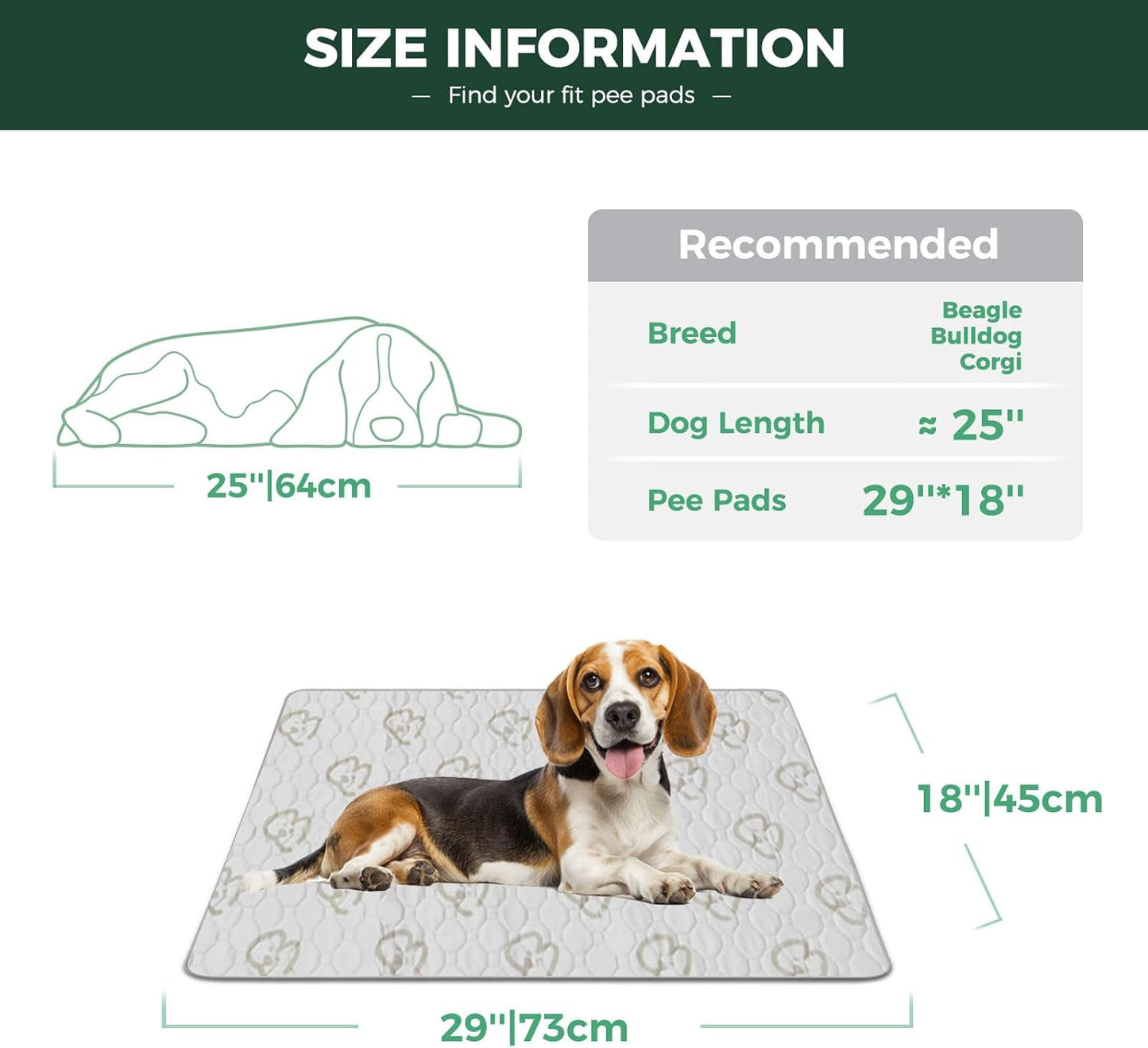 FXW Washable Pee Pads for Dogs, Puppy Pads with Super Absorbent, Specifically Designed for 30inch Cages, 29" × 18" Rectangle, Khaki, 2 Packs