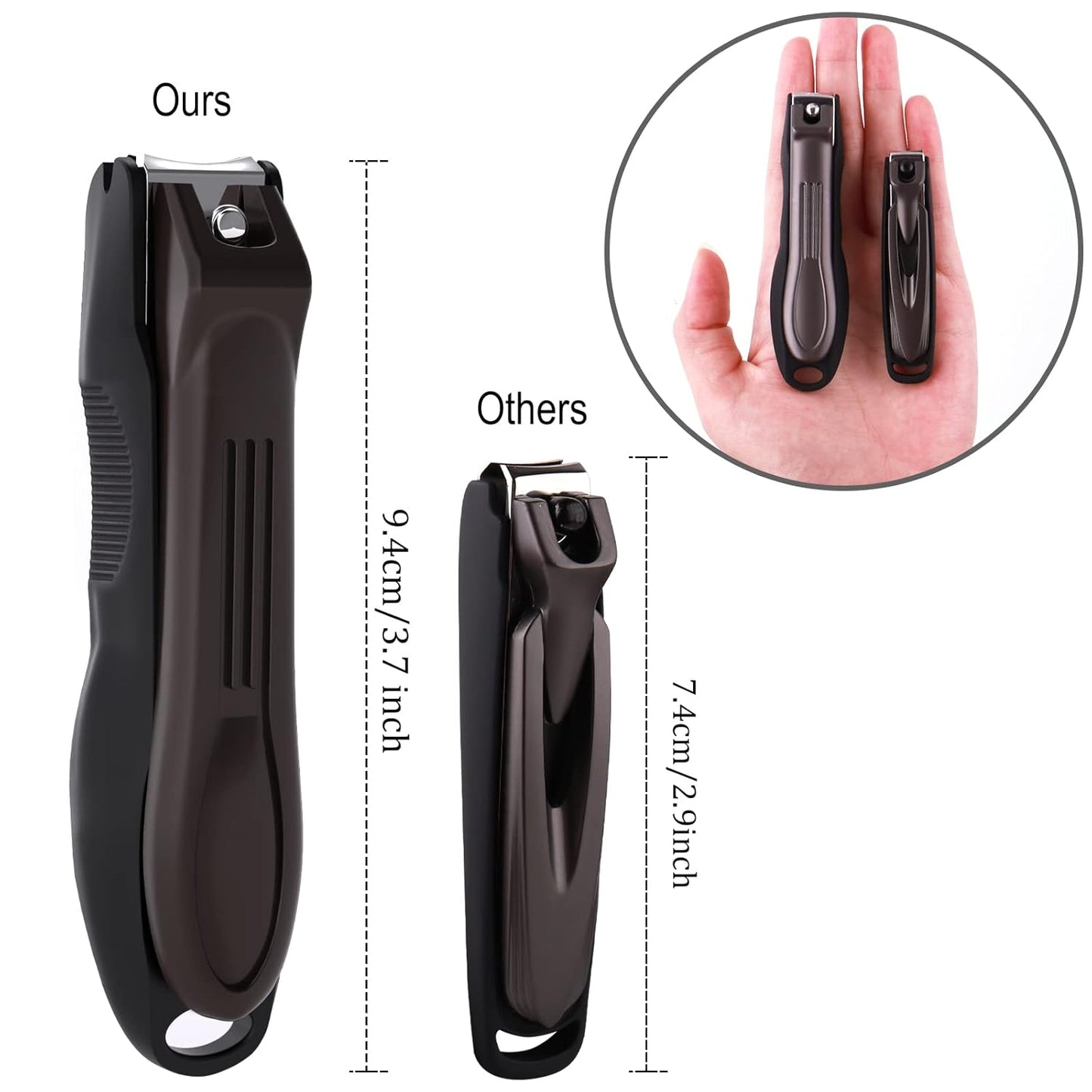GLAMFIELDS Nail Clippers with No Splash Storage Box, Large Fingernail Toenail Clipper Detachable Easy Clean Nail Cutter Trimmer with Nail Files for Men & Women, Leather Case Packed(Black -1Pack)