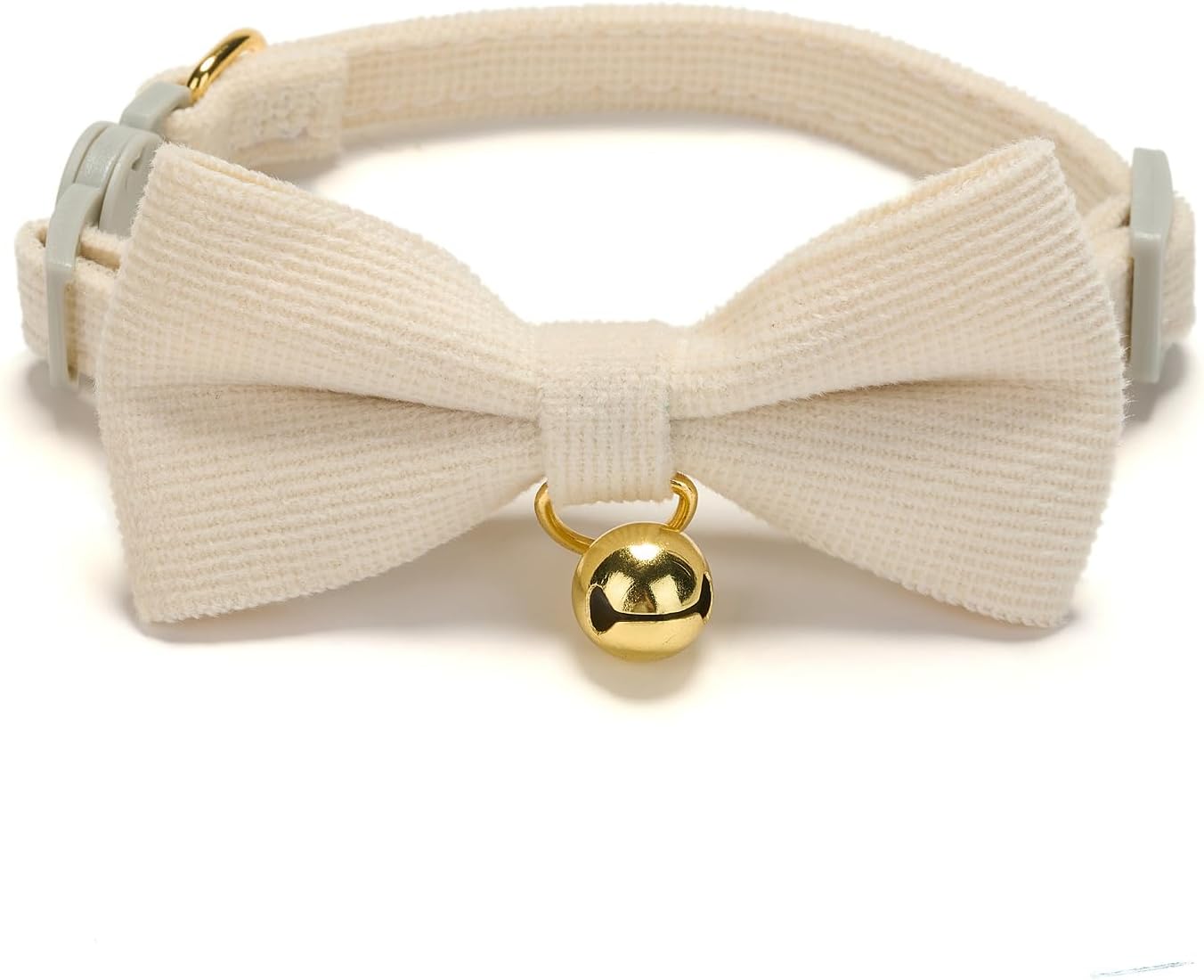 2 Pack Soft Corduroy Cat Collars with Bow Tie & Bell, Adjustable Breakaway Cotton Kitty Bowtie Collar for Female Male Cats(White & Grass Green)