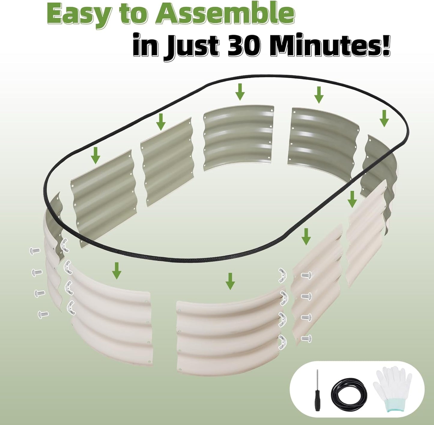 G GOOD GAIN Galvanized Metal Raised Garden Bed Kit - 4x2x1FT Outdoor Planter Box with Safety Edging and Gloves for Vegetables, Fruits, Flowers(White, 2PC)