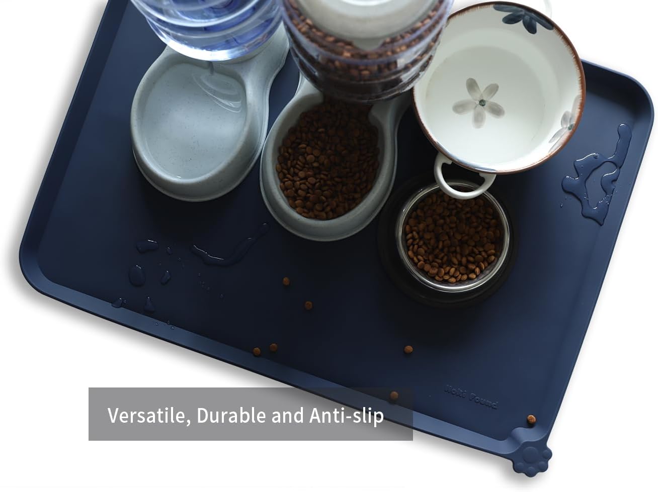Hoki Found X-Large Silicone Pet Feeding Mats - Non Slip Dog Cat Bowl Mats - Waterproof, Suitable for Carpet - French Navy