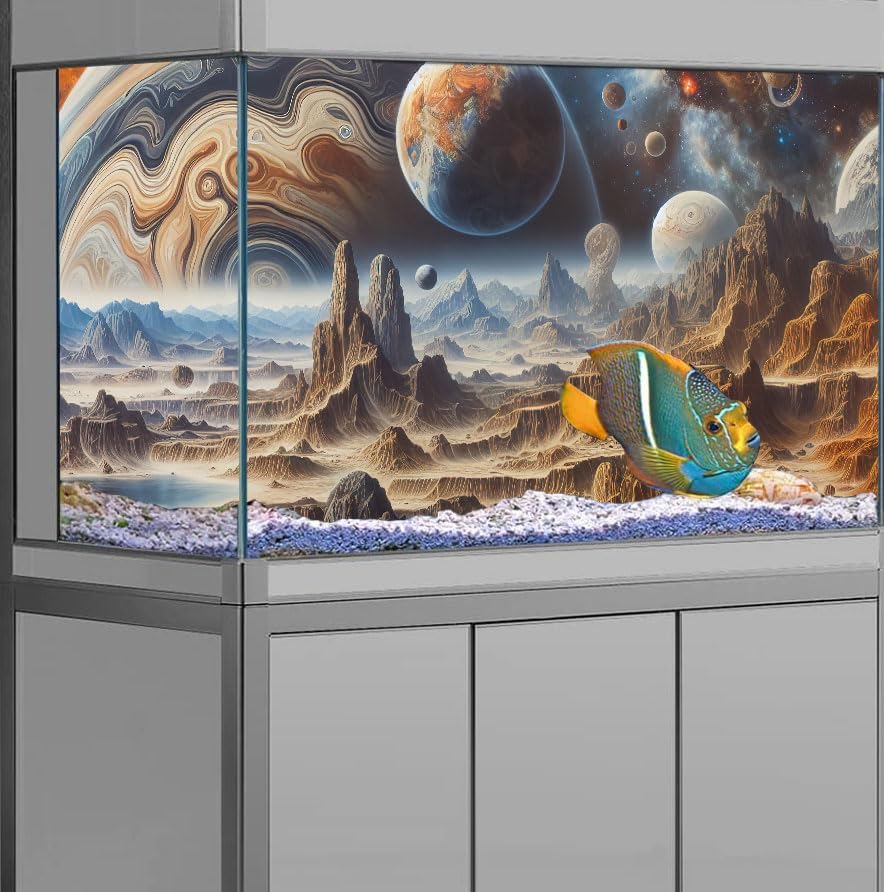 72X18IN Cosmic Spaceterrarium Background, Cool Parallel Space Themed Aquarium Reptile Habitat Background, Aquarium Background with 10EVA Double-Sided Tape