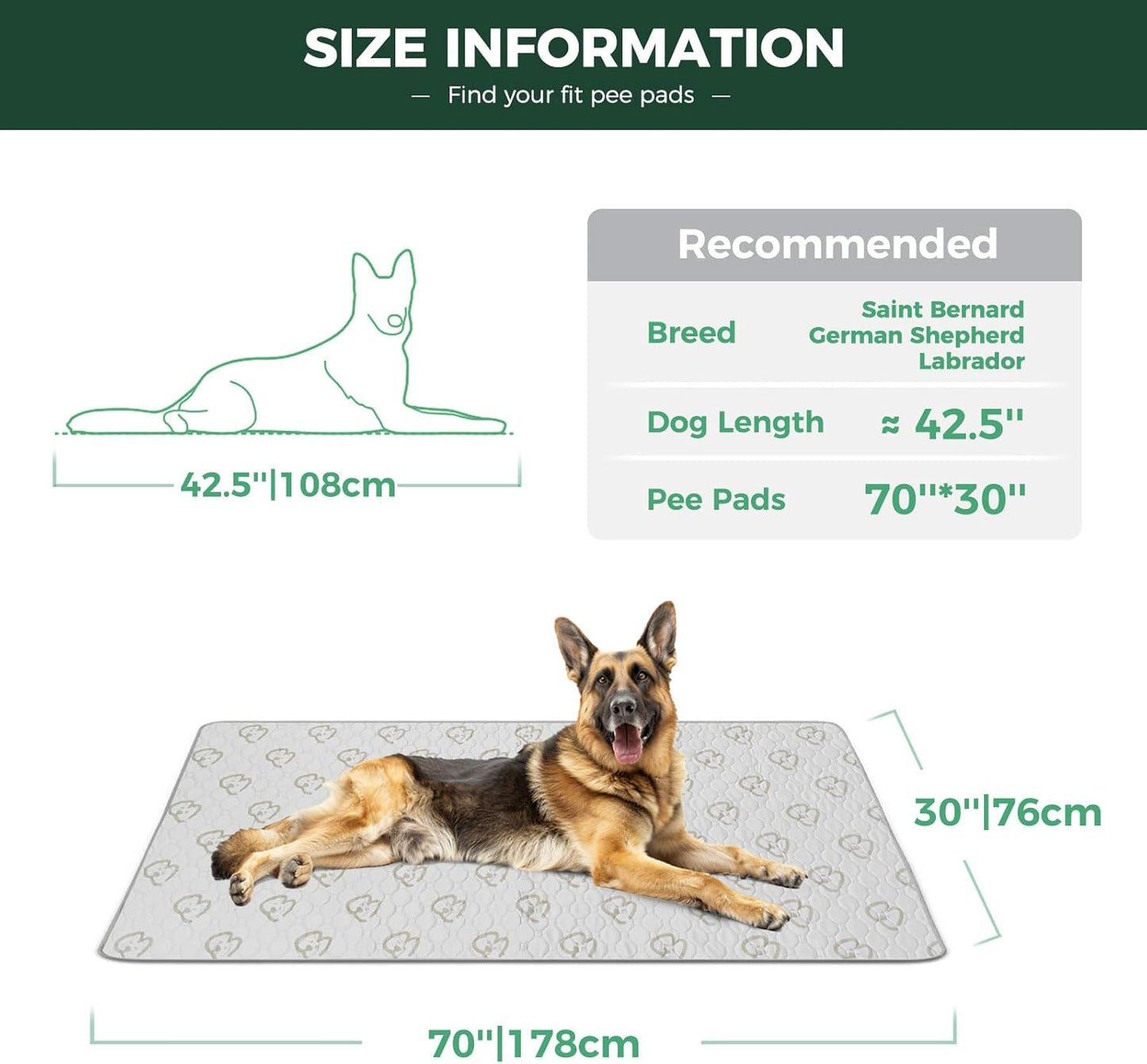 FXW Washable Pee Pads for Dogs, Puppy Pads with Super Absorbent, Specifically Designed for Potty Training, 70" × 30" Rectangle, Khaki, 2 Packs