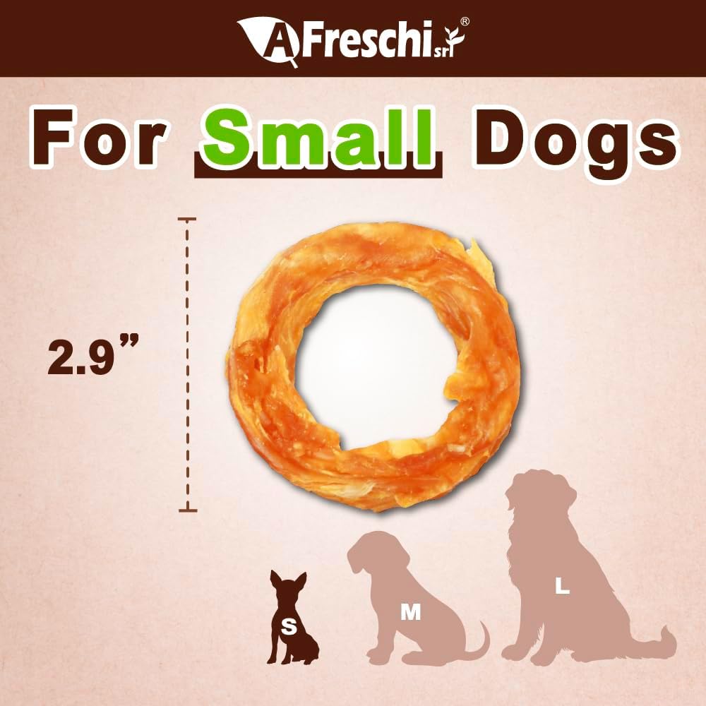 Afreschi Turkey Tendon for Dogs, Dog Treats for Signature Series, All Natural Human Grade Puppy Chew, Ingredient Sourced from USA, Hypoallergenic, Rawhide alternative, 4 Units/Pack Ring (Small)