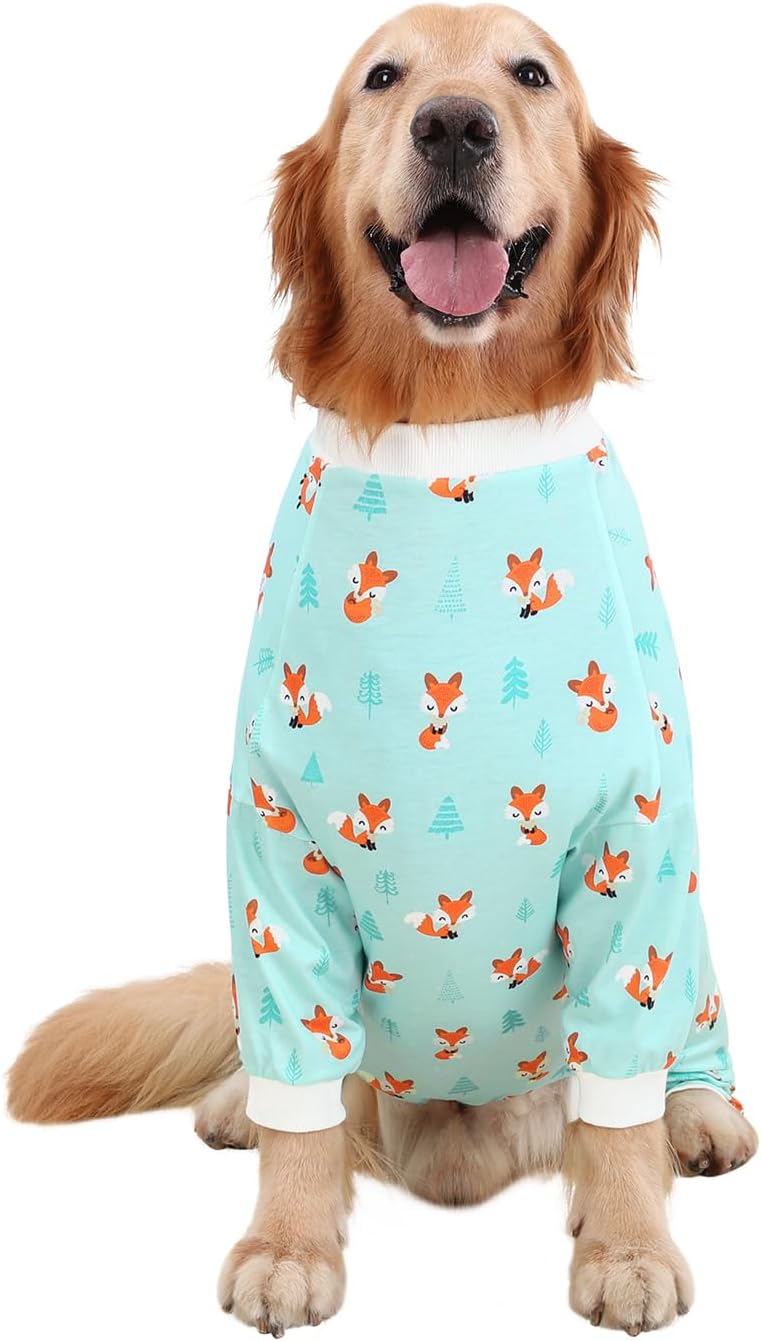 HDE Dog Pajamas One Piece Jammies Jumpsuit Pet Clothes Outfit Stretchy Lightweight Comfy Shirt Pjs for M-3XL Dogs Winter Foxes - 3XL