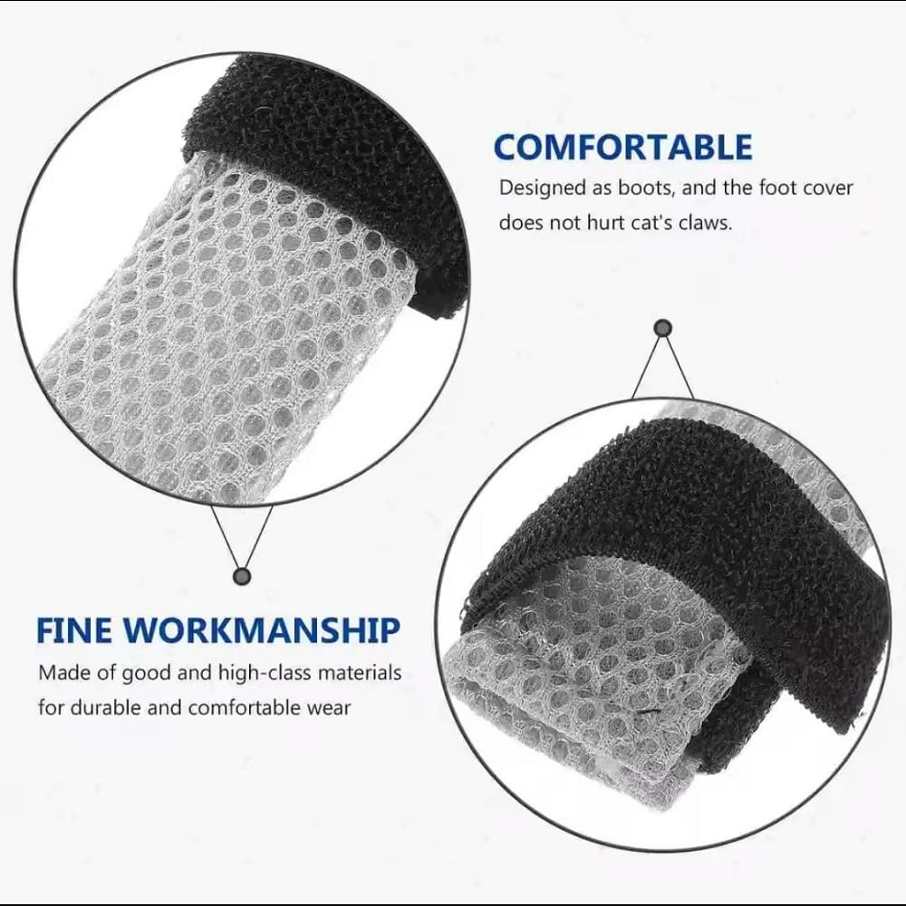 8 Pack Cat Mittens to Prevent Scratching, Adjustable Breathable Mesh Cat Booties & Claw Covers - Anti Scratch Gloves for Bathing, Nail Trimming - 4 Black & 4 Grey, Paw Inner Diameter up to 1.57 Inches