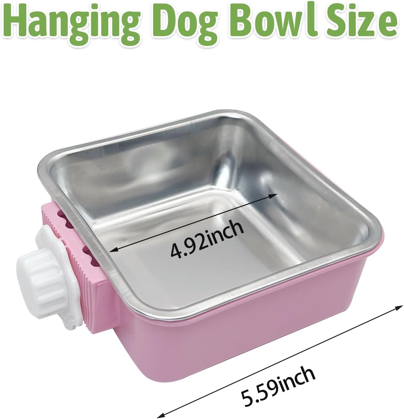 kathson Crate Dog Bowl, Removable Stainless Steel Hanging Pet Kennel Cage Bowl Food & Water Feeder Coop Cup for Puppy, Cat, Rabbit,Guinea Pigs 2pcs Large Square(Blue,Pink)