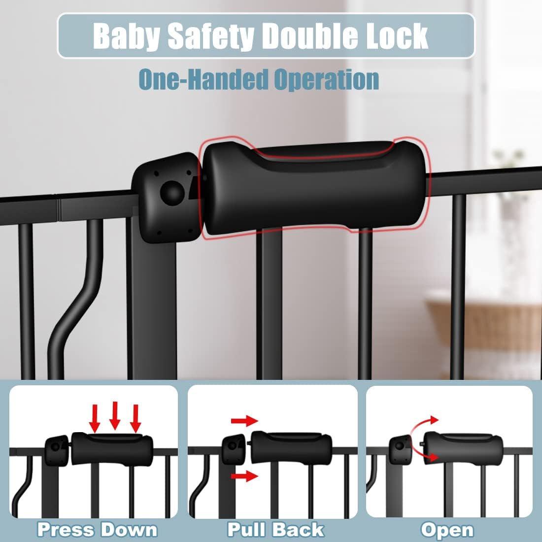 Extra Wide Baby Gate 67-71.5 Inch Wide Walk Through Pressure Mounted Auto Close Large Long Tension Gate for Dog and Cats Black