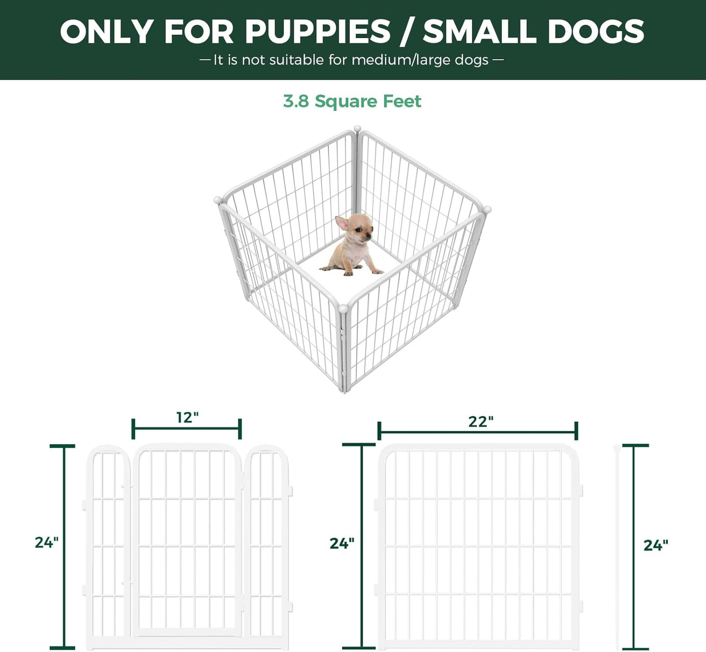 FXW Homeplus Unleashed Indoor Dog Playpen - Stress-Free and Safe Play, Heavy Duty 24 Inch 4 Wire Panels Dog Pen for Puppy and Small Dogs, White│Patented