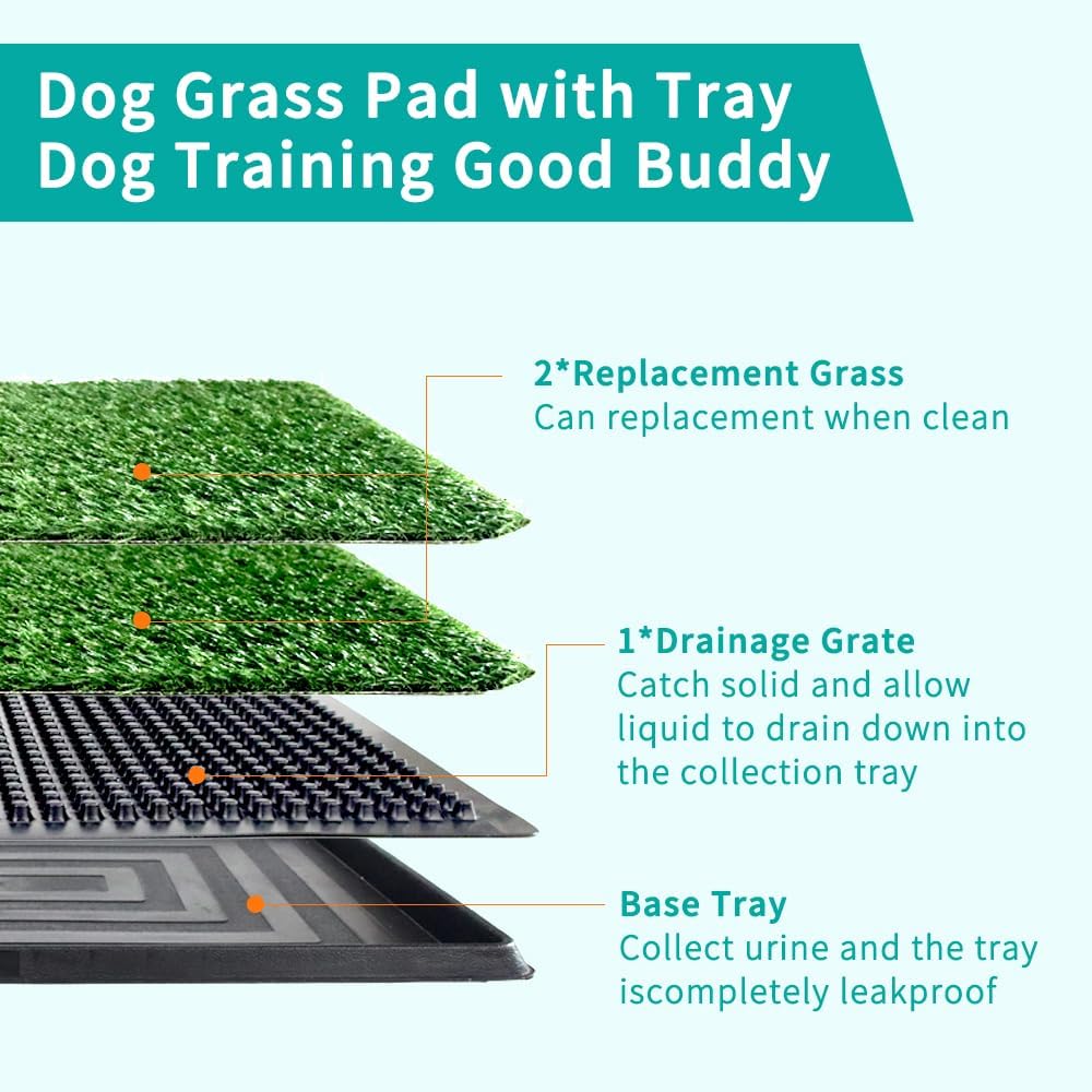 Artificial Grass Pad with Tray - 16"x20" Dog Potty for Puppy Training - with 2 PCS Reusable Replacement Fake Grass Pee Pads, Indoor/Outdoor Small Dog Litter Box for Apartment or Balcony/Patio
