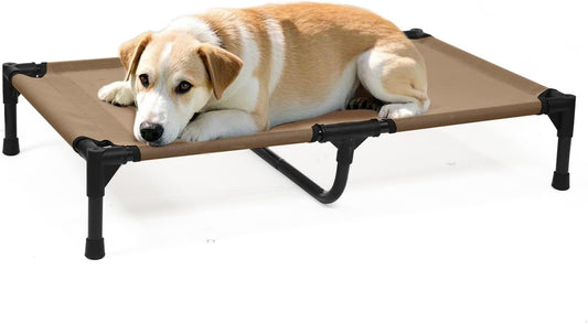 Elevated Dog Beds Medium Sized Dogs, Raised Dog Bed Outdoor, Cooling Pet Cot Bed Frame with Breathable Mesh & Non Slip Feet, Lifted Pet Hammock Bed (M, Brown)