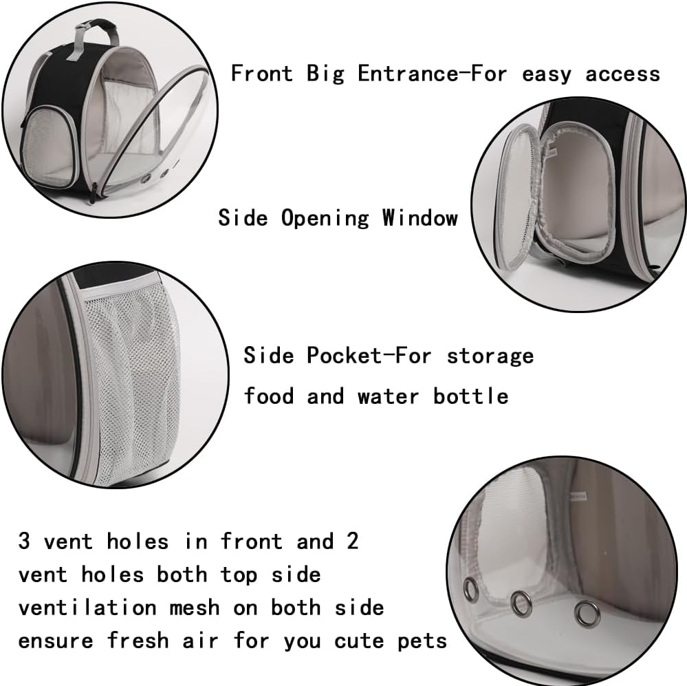 Guinea Pig Backpack Carrier, Bearded Dragon Carrier Backpack with Clear Bubble Window,Small Animal Travel Backpack for Hedgehog Rat Parrot,Rabbit,Sugar Glider,Airline Approved(Black, Backpack)