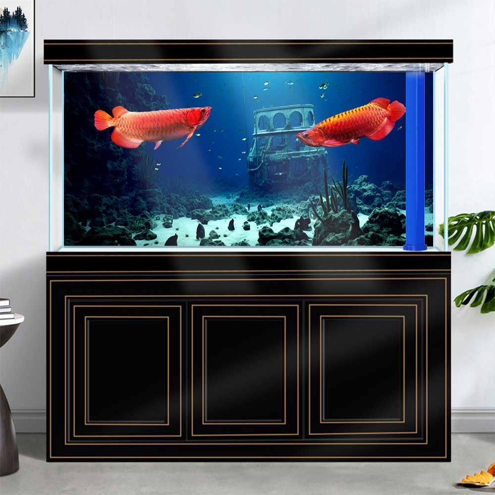 48X24IN Natural Underwater Aquarium Background, Pictures 3D Fish Reef Fish Tank Decoration Background, with 8 EVA Double-Sided Tape