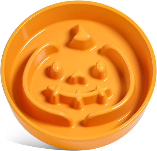 LE TAUCI Ceramic Puzzle Feeder Elevated 3 Cup with Wood Stand for Small Medium Dog & Puppy, Fast Eater Raised Dish Pumpkin Orange