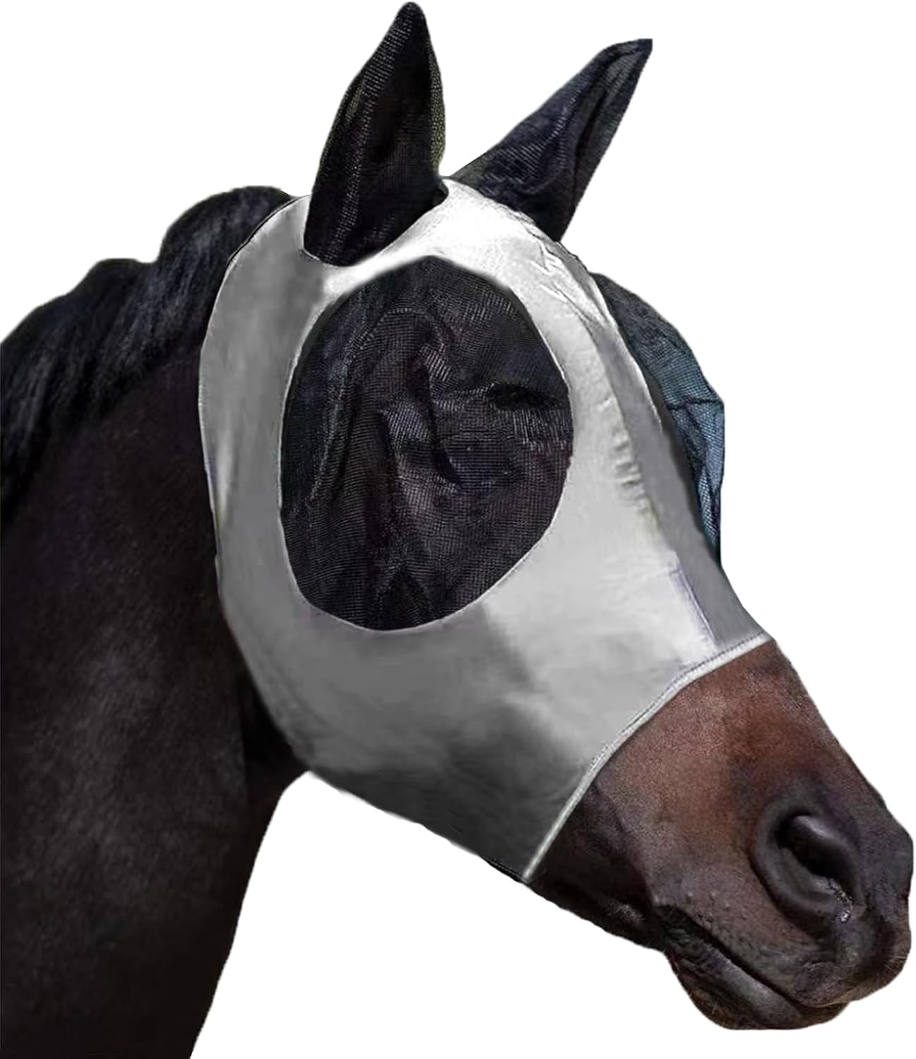 Horse Fly Mask with Ears, Comfortable Fit Stretch Fabric with UV Protection Soft on Skin Breathability for Small/Medium Size Horses (Gray)