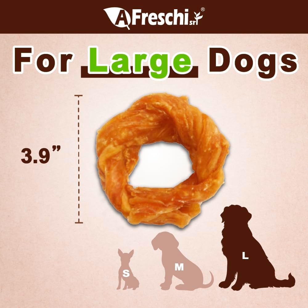 Afreschi Natural Turkey Tendon Ring (L) 10 oz, USA-Sourced Turkey Tendon, All Natural Puppy Chew, Hypoallergenic, Rawhide Alternative,for Large Breeds