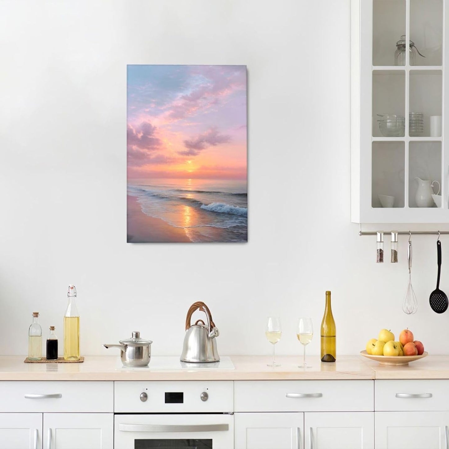 Beach Sunset Wall Art Ocean Coastal Scenery Wall Decor Seascape Picture Canvas Landscape Painting Print Framed Artwork Decorations for Living Room Office Bedroom Kitchen 16"x24"